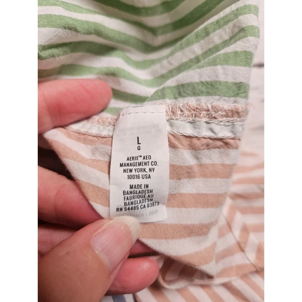 Aerie Womens Large Colorblock Striped Button Down Shirt Oversized Pastel Coastal - Picture 7 of 7